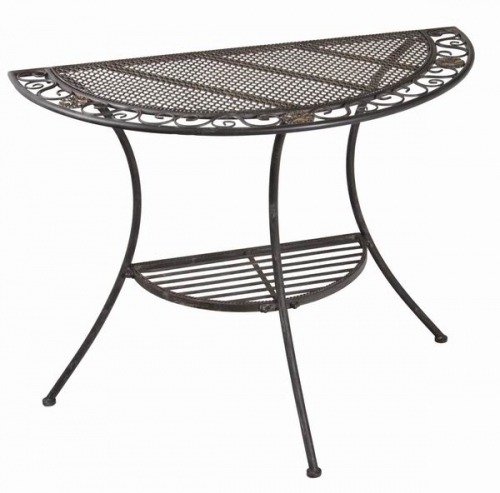 Decorative Rustic Wrought Iron Metal Outdoor Patio. HALF ROUND TABLE